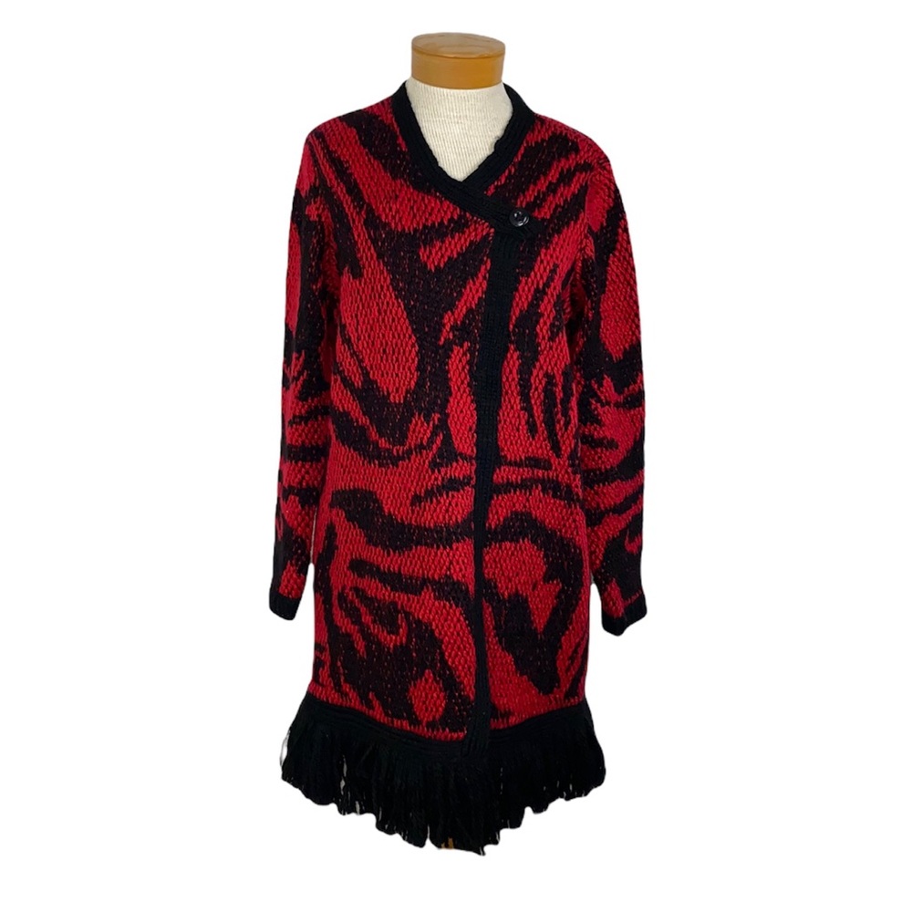 Chico’s Red and Black Animal Print Sweater Small